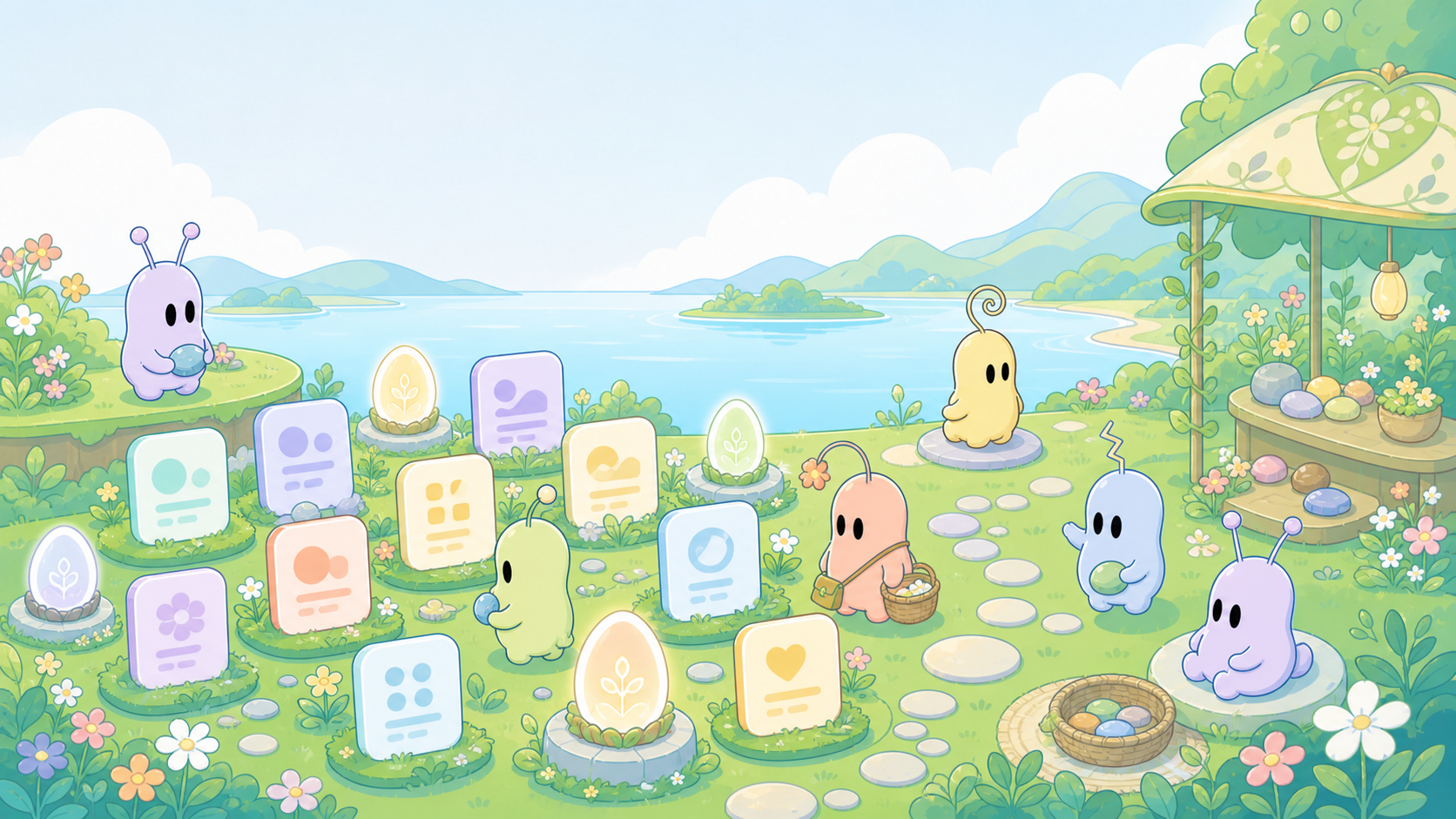 App listing tiles in a garden