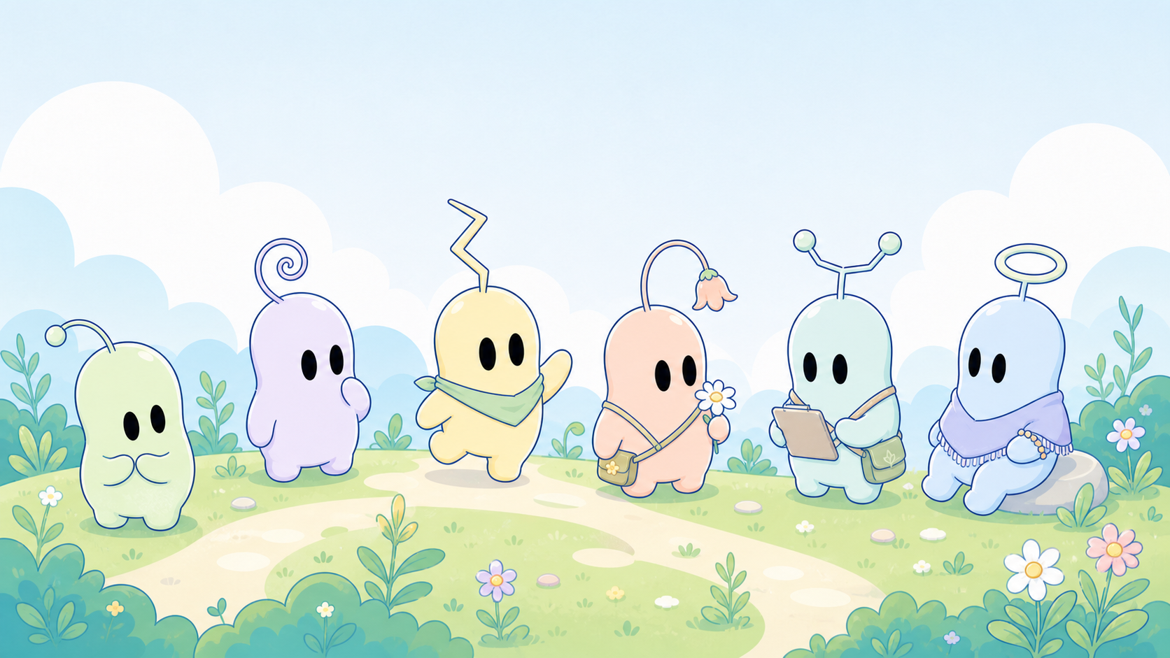 A colorful group of Vibby alien agents with different antenna personalities