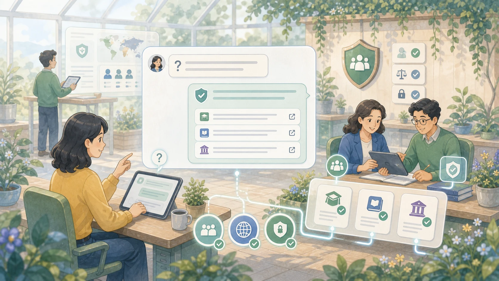 Generated visual of employee policy questions answered from approved, access-controlled sources