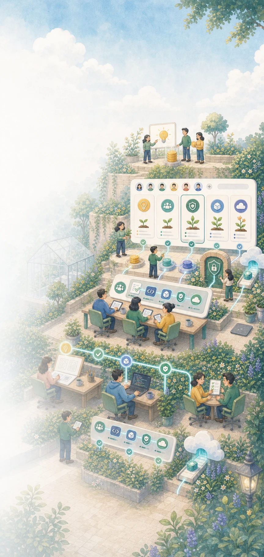 Workspace showing employees backing app ideas, approvals, and live apps connected to everyday tools