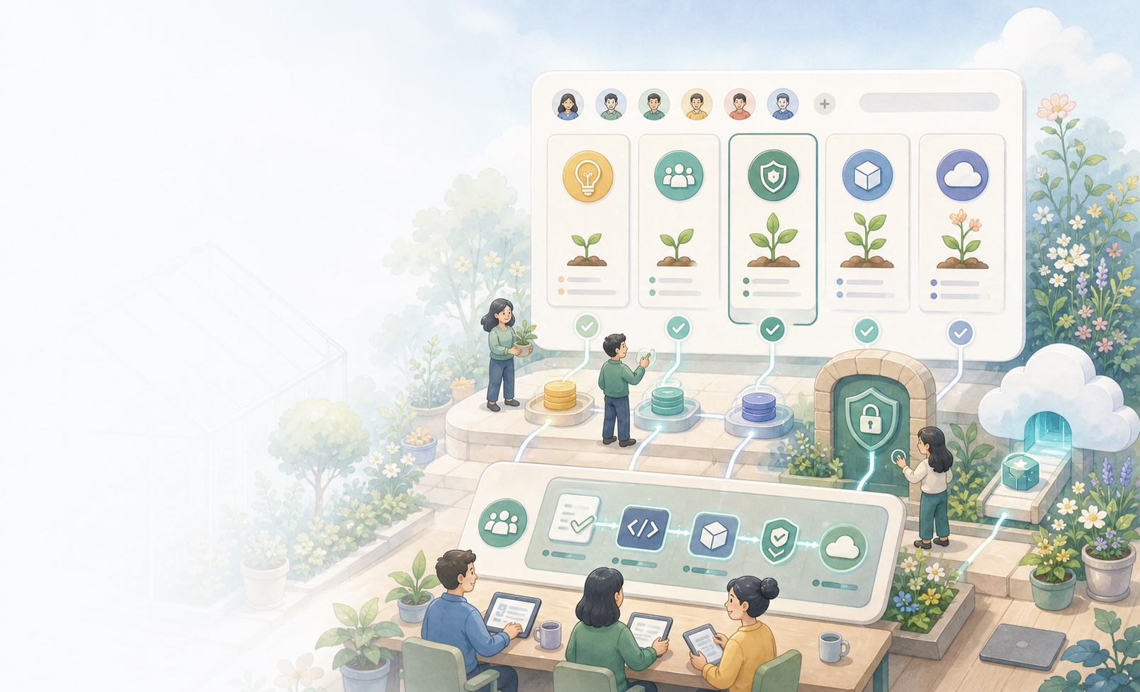 VibeExchange workspace with employee ideas, approvals, apps being built, and launches